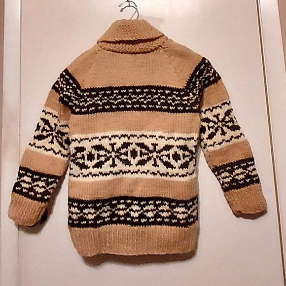 Womans Brown & Tan Sweater Coat.  Full Zip Sz S/M Unbranded Cabel Knit - Picture 2 of 8